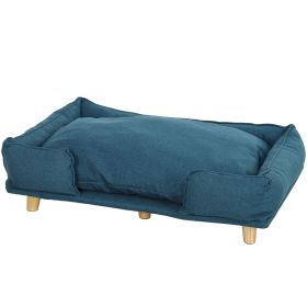 Raised Dog Couch with Comfortable Cushion, Pine Wood Legs, Foot Pads, for Large-Sized Dogs Indoor Use, Dark Blue