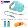 16FT Retractable Dog Leash Extendable Pet Leash Dog Walking Leash with Flashlight RGB Light 2 Rolls of Waste Bags Dispenser Fit for 66-110lbs