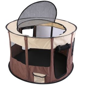 Foldable Playpen for Dog with Carry Bag Portable Travel Waterproof Indoor Outdoor Pet Cage Tent Detachable Upper Cover For Dog Cat Rabbit (Option: Coffee_M)