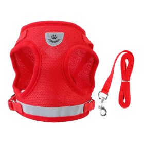 Pet Mesh Harness Dog Leash Set Reflective Chest Strap Adjustable Puppy Vest For Puppies Breeds Dogs Cats Walking Outdoor (Option: Red_S)