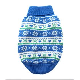 Combed Cotton Snowflake and Hearts Dog Sweater (Color: Blue, size: X-Large)