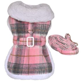 Sherpa-Lined Dog Harness Coat (Color: Pink & White Plaid, size: X-Large)