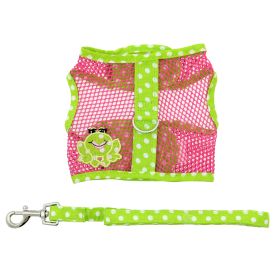 Cool Mesh Dog Harness Under the Sea Collection (Color: Frog Green Dot and Pink, size: medium)